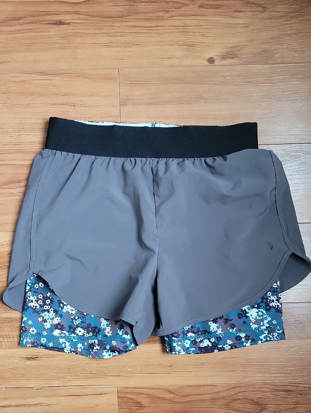 Women’s Gray Athletic Layered Shorts with Floral Liner